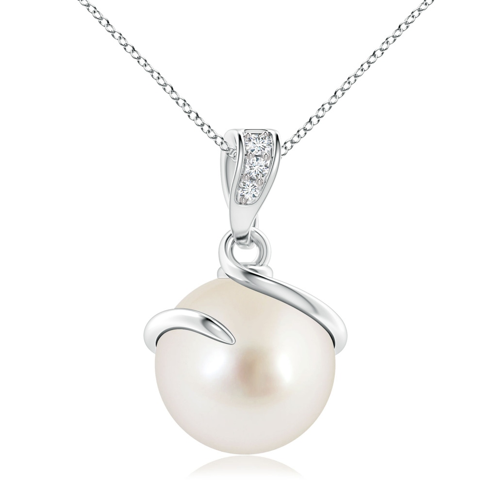 10mm AAAA South Sea Pearl Spiral Pendant with Diamonds in White Gold 