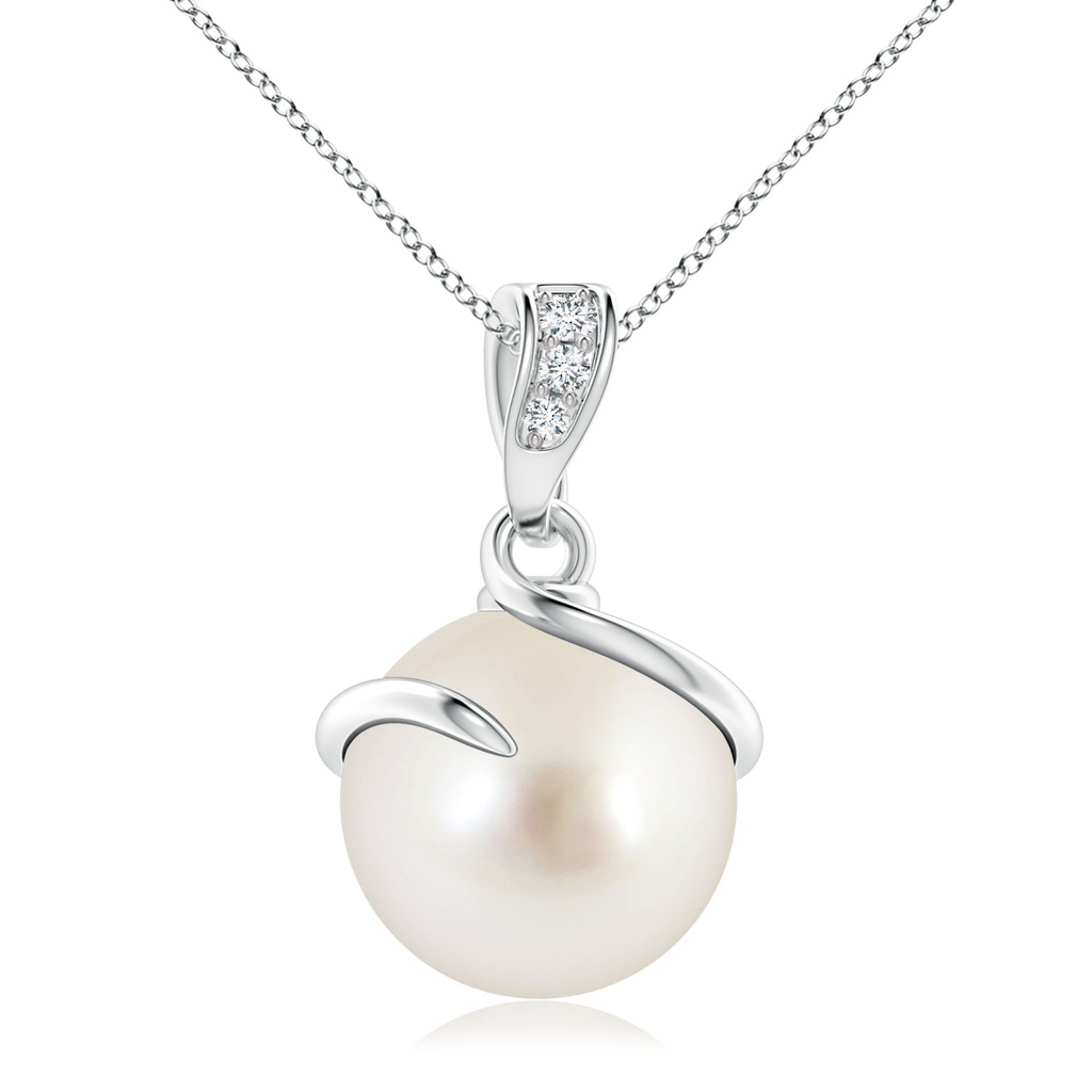10mm AAAA South Sea Pearl Spiral Pendant with Diamonds in White Gold