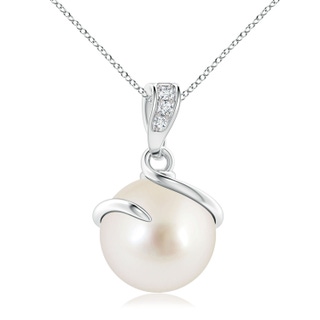 10mm AAAA South Sea Pearl Spiral Pendant with Diamonds in White Gold