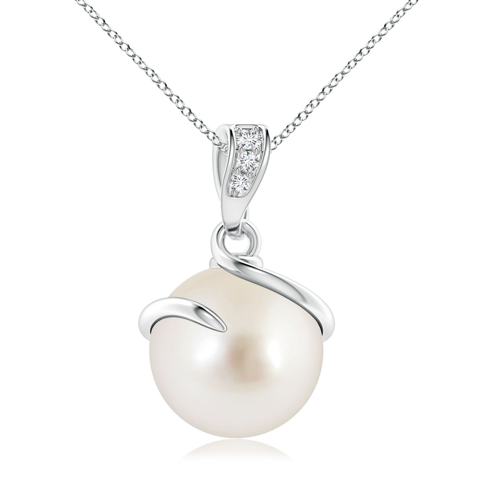 10mm AAAA South Sea Pearl Spiral Pendant with Diamonds in White Gold 