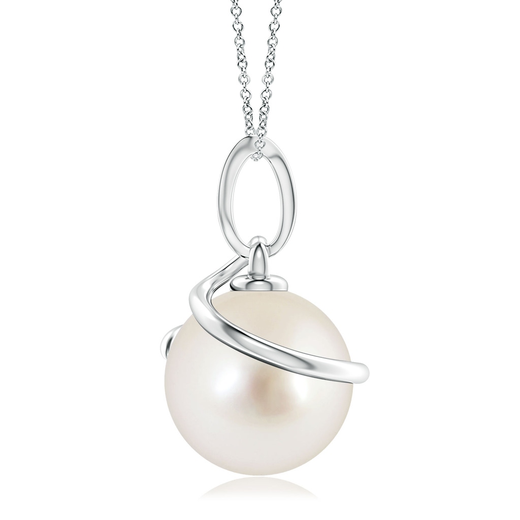 10mm AAAA South Sea Pearl Spiral Pendant with Diamonds in White Gold Side 199