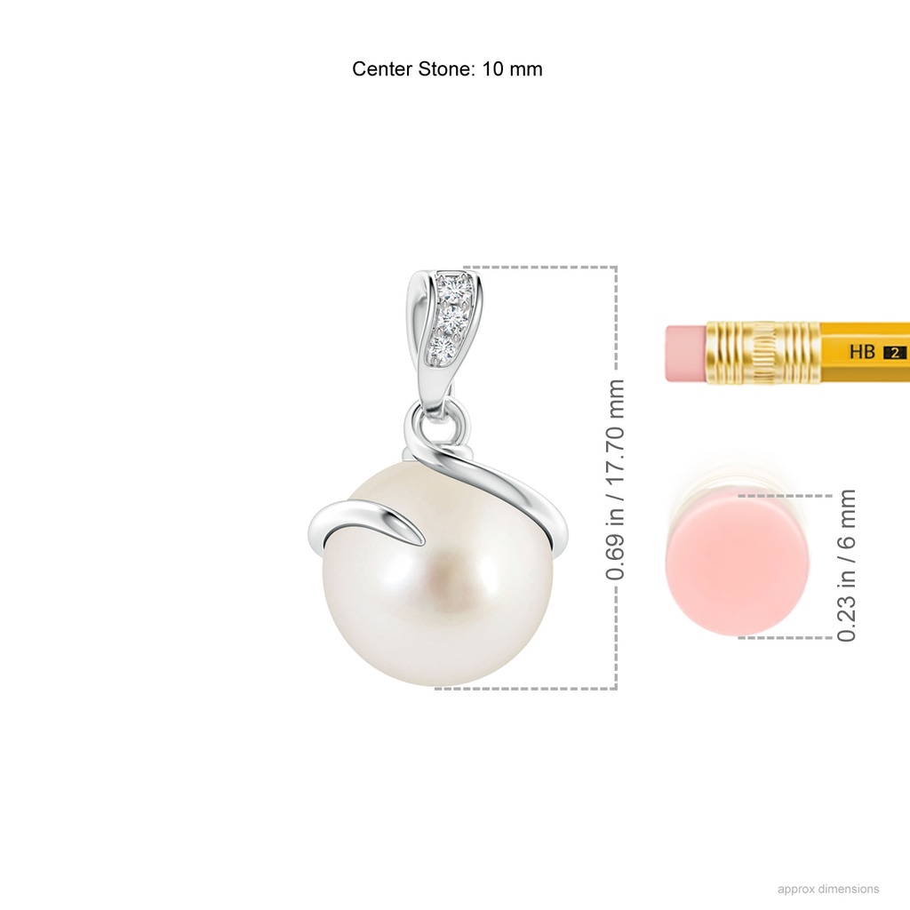 10mm AAAA South Sea Pearl Spiral Pendant with Diamonds in White Gold ruler