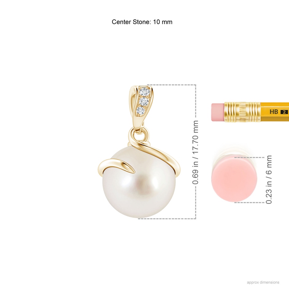 10mm AAAA South Sea Pearl Spiral Pendant with Diamonds in Yellow Gold ruler