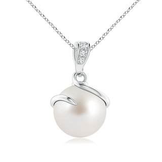 9mm AAA South Sea Pearl Spiral Pendant with Diamonds in S999 Silver