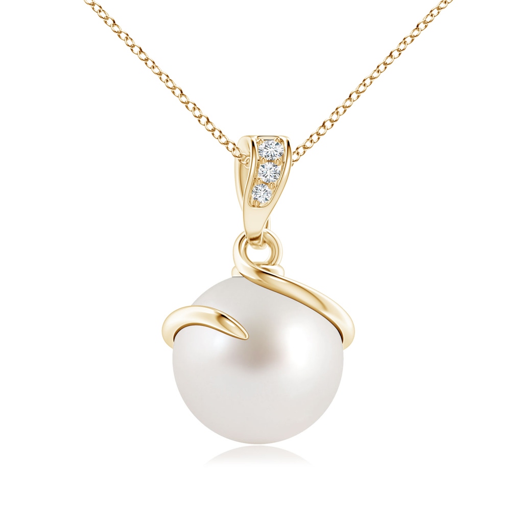 9mm AAA South Sea Pearl Spiral Pendant with Diamonds in Yellow Gold 