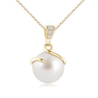 9mm AAA South Sea Pearl Spiral Pendant with Diamonds in Yellow Gold