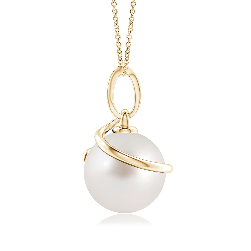 9mm AAA South Sea Pearl Spiral Pendant with Diamonds in Yellow Gold - side 199
