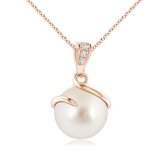 9mm AAAA South Sea Pearl Spiral Pendant with Diamonds in 9K Rose Gold