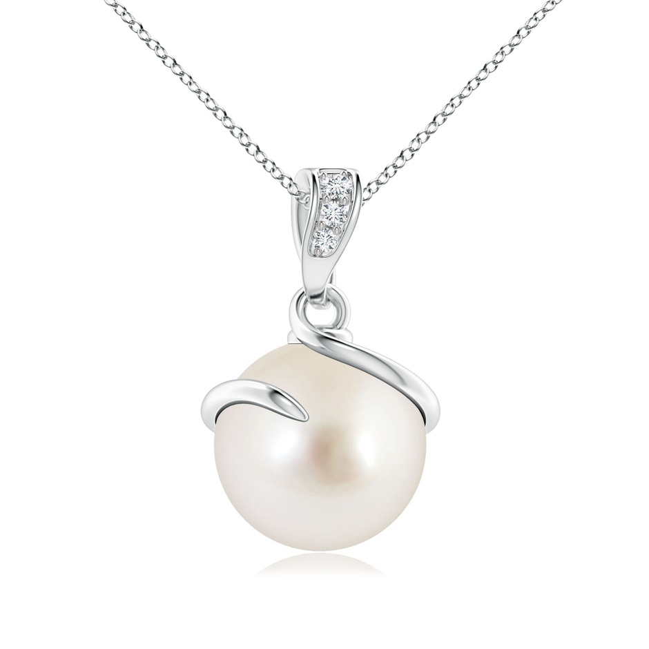 9mm AAAA South Sea Pearl Spiral Pendant with Diamonds in S999 Silver 