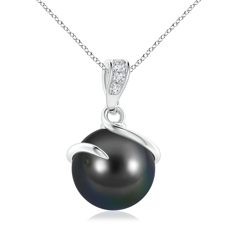 10mm AA Tahitian Pearl Spiral Pendant with Diamonds in S999 Silver 