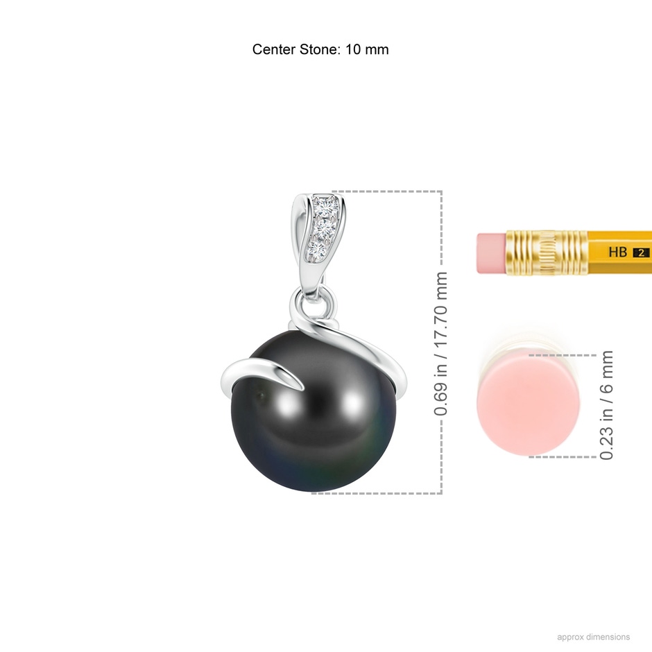 10mm AA Tahitian Pearl Spiral Pendant with Diamonds in S999 Silver ruler