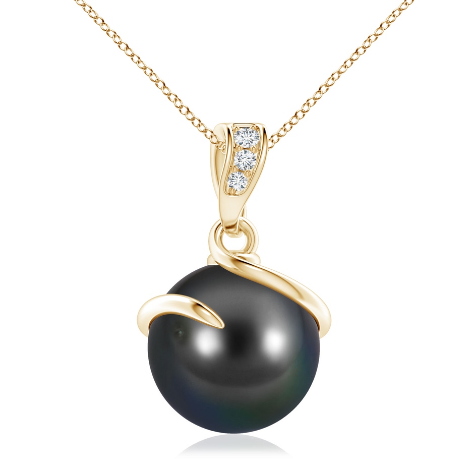 10mm AA Tahitian Pearl Spiral Pendant with Diamonds in Yellow Gold 