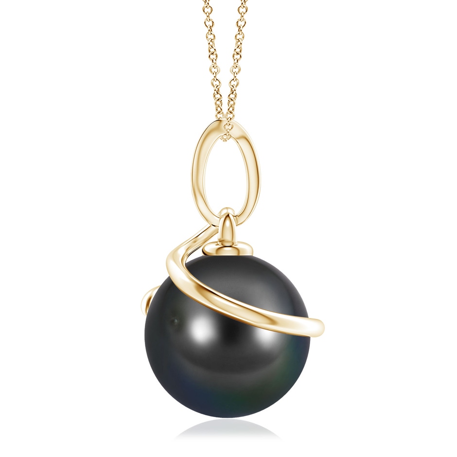 10mm AA Tahitian Pearl Spiral Pendant with Diamonds in Yellow Gold side-1