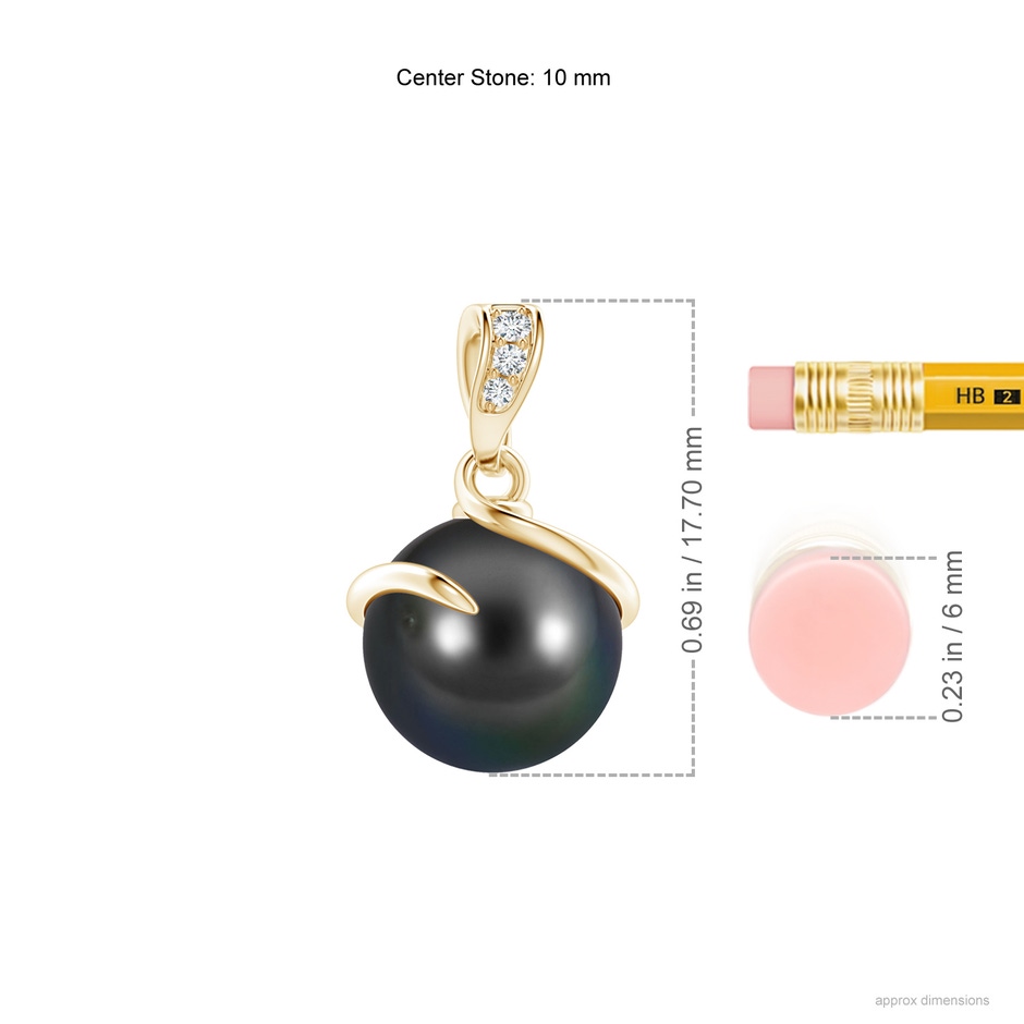 10mm AA Tahitian Pearl Spiral Pendant with Diamonds in Yellow Gold ruler