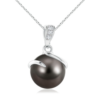 10mm AAA Tahitian Pearl Spiral Pendant with Diamonds in White Gold