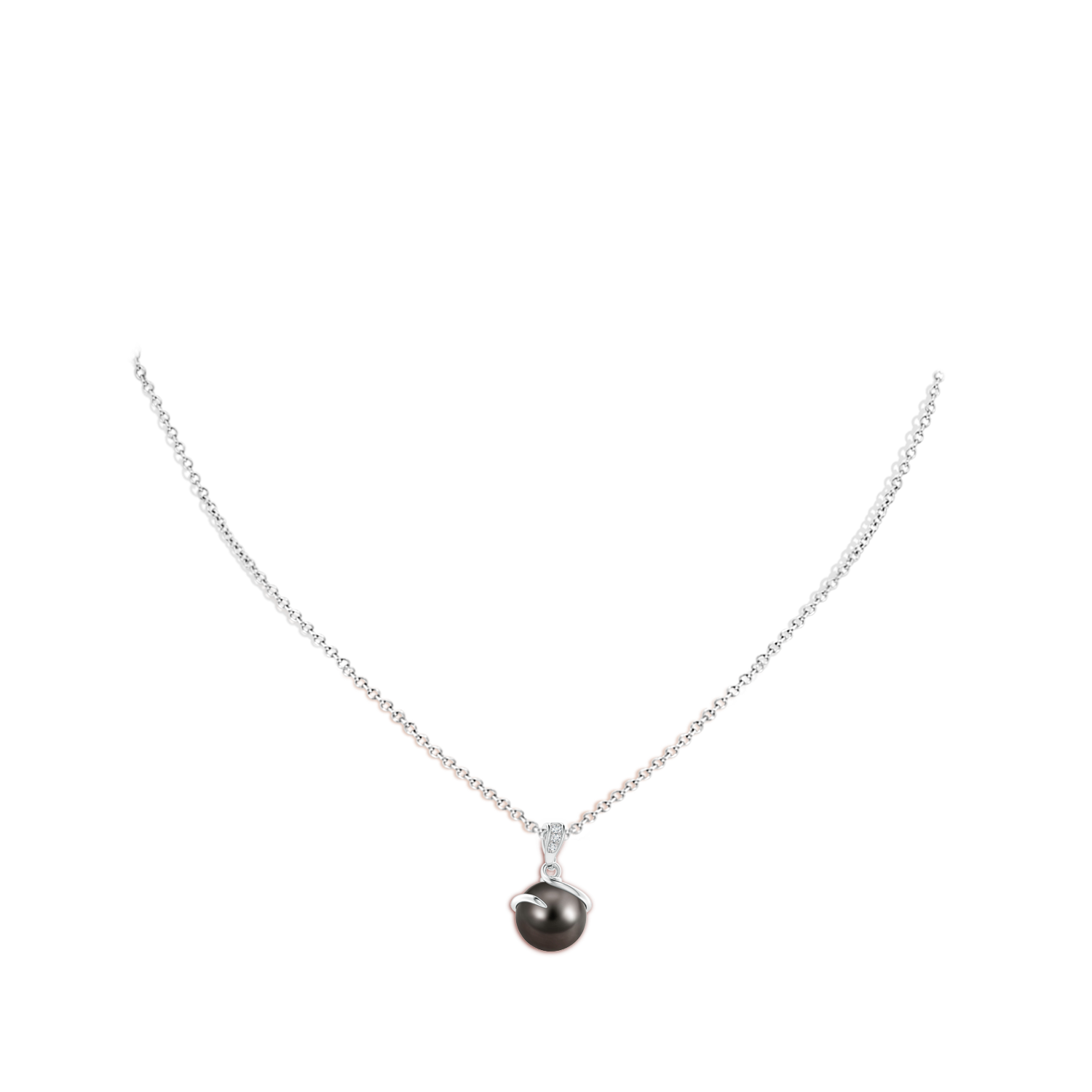 10mm AAA Tahitian Pearl Spiral Pendant with Diamonds in White Gold - body_neck