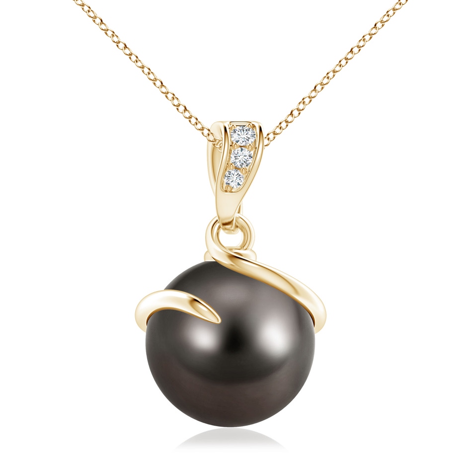 10mm AAA Tahitian Pearl Spiral Pendant with Diamonds in Yellow Gold 