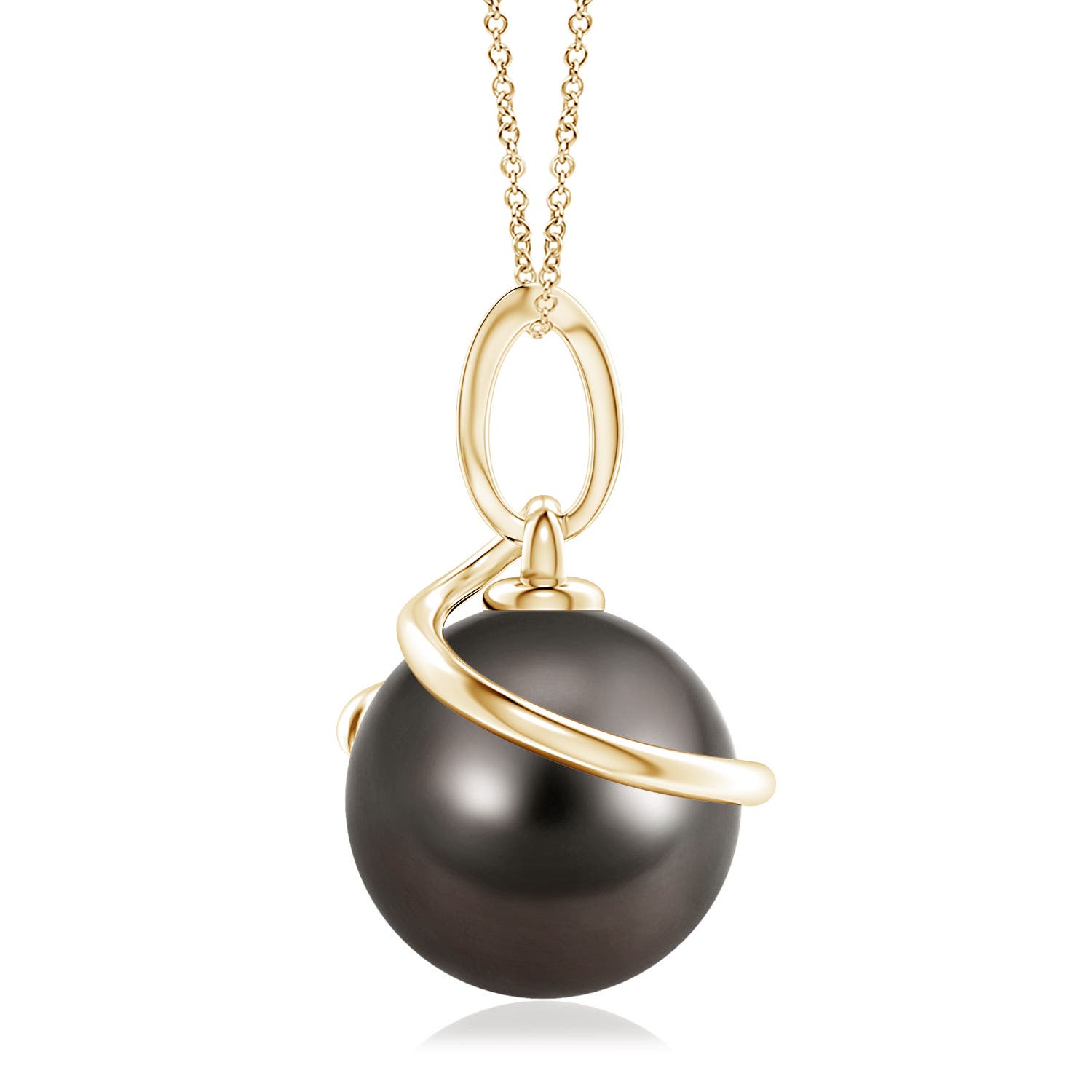 10mm AAA Tahitian Pearl Spiral Pendant with Diamonds in Yellow Gold