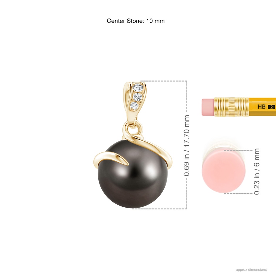 10mm AAA Tahitian Pearl Spiral Pendant with Diamonds in Yellow Gold ruler