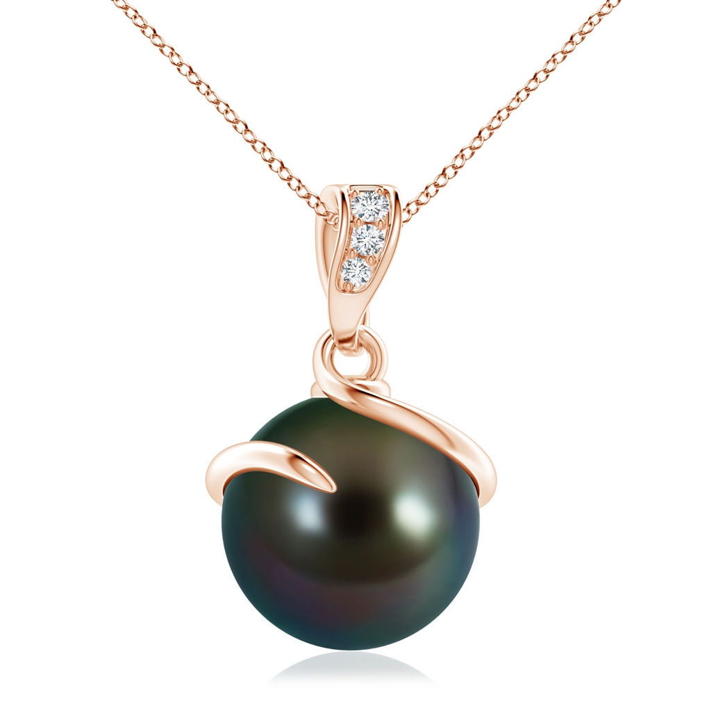 10mm AAAA Tahitian Pearl Spiral Pendant with Diamonds in Rose Gold