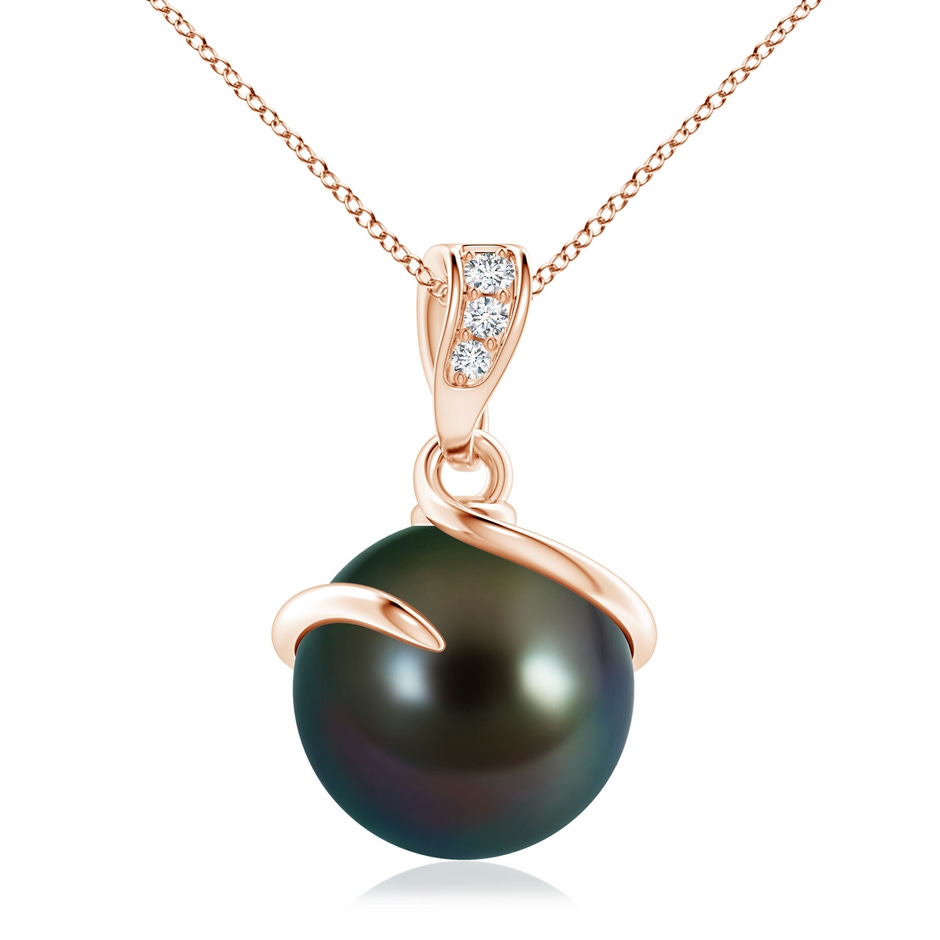 10mm AAAA Tahitian Pearl Spiral Pendant with Diamonds in Rose Gold 