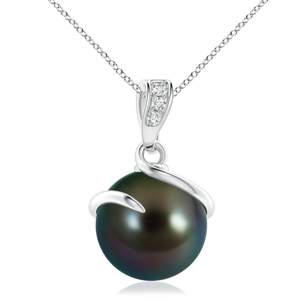 10mm AAAA Tahitian Pearl Spiral Pendant with Diamonds in S999 Silver