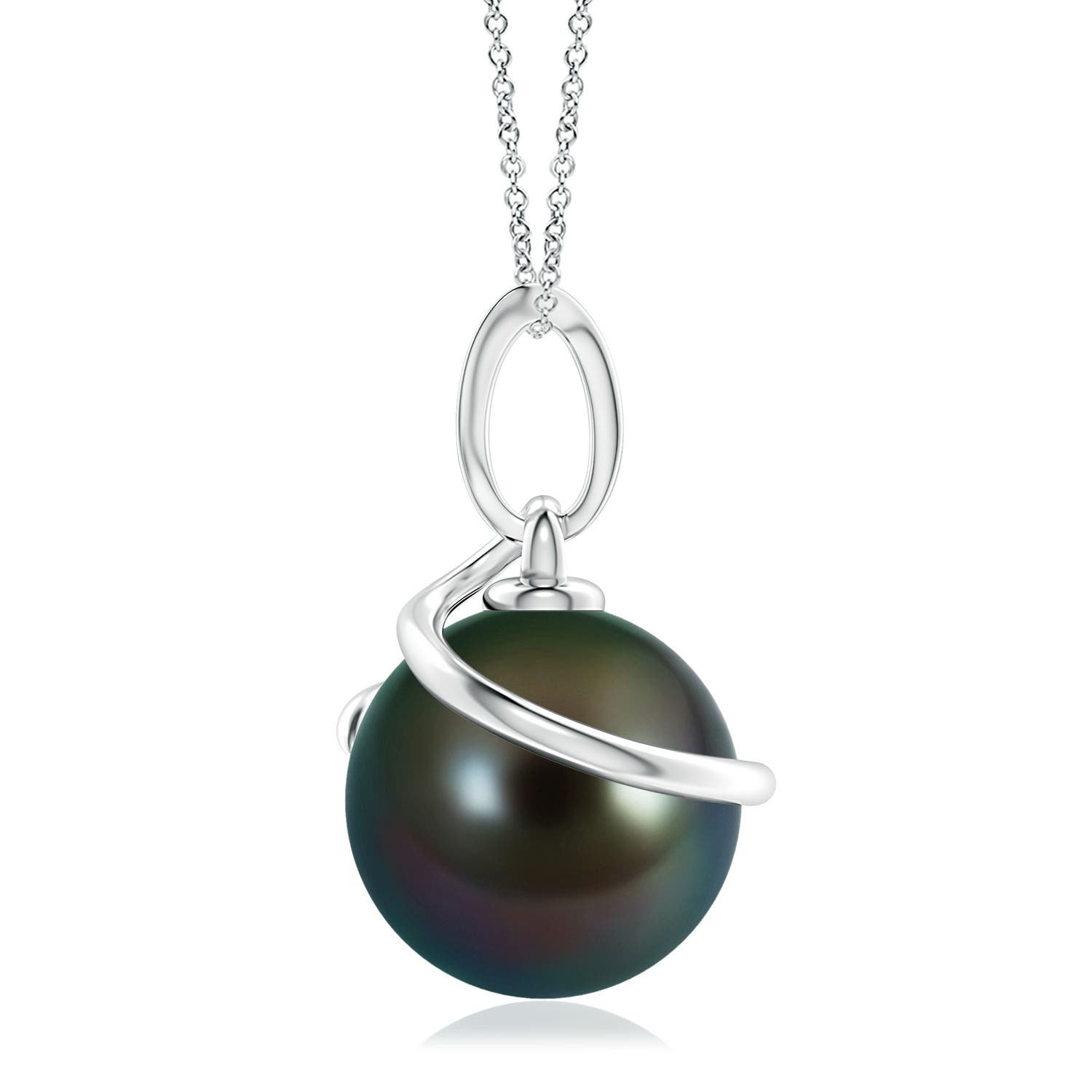 10mm AAAA Tahitian Pearl Spiral Pendant with Diamonds in White Gold