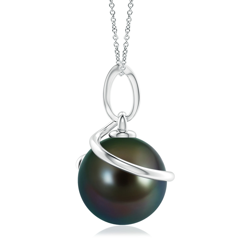 10mm AAAA Tahitian Pearl Spiral Pendant with Diamonds in White Gold Side-1