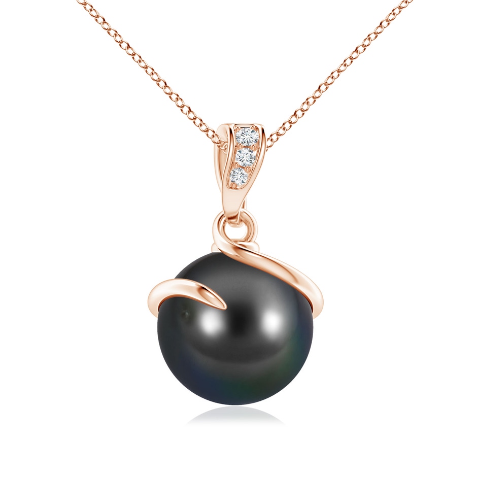 9mm AA Tahitian Pearl Spiral Pendant with Diamonds in 9K Rose Gold 