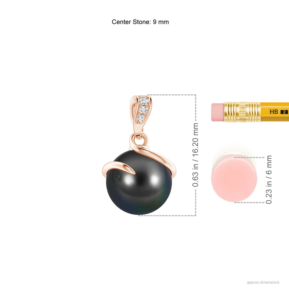 9mm AA Tahitian Pearl Spiral Pendant with Diamonds in 9K Rose Gold product image