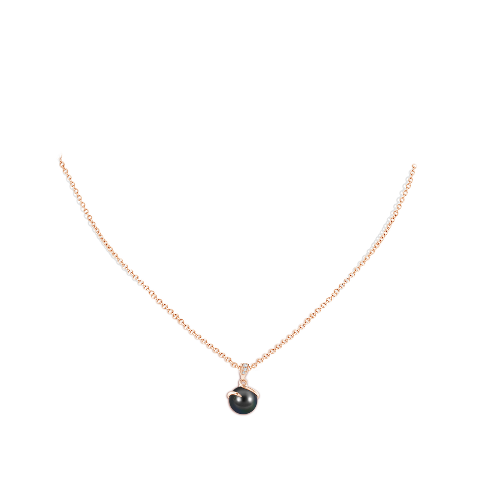 9mm AA Tahitian Pearl Spiral Pendant with Diamonds in Rose Gold body-neck