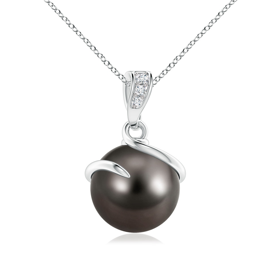 9mm AAA Tahitian Pearl Spiral Pendant with Diamonds in S999 Silver 