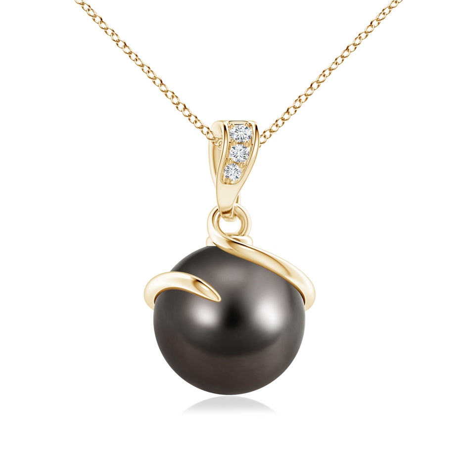 9mm AAA Tahitian Pearl Spiral Pendant with Diamonds in Yellow Gold 