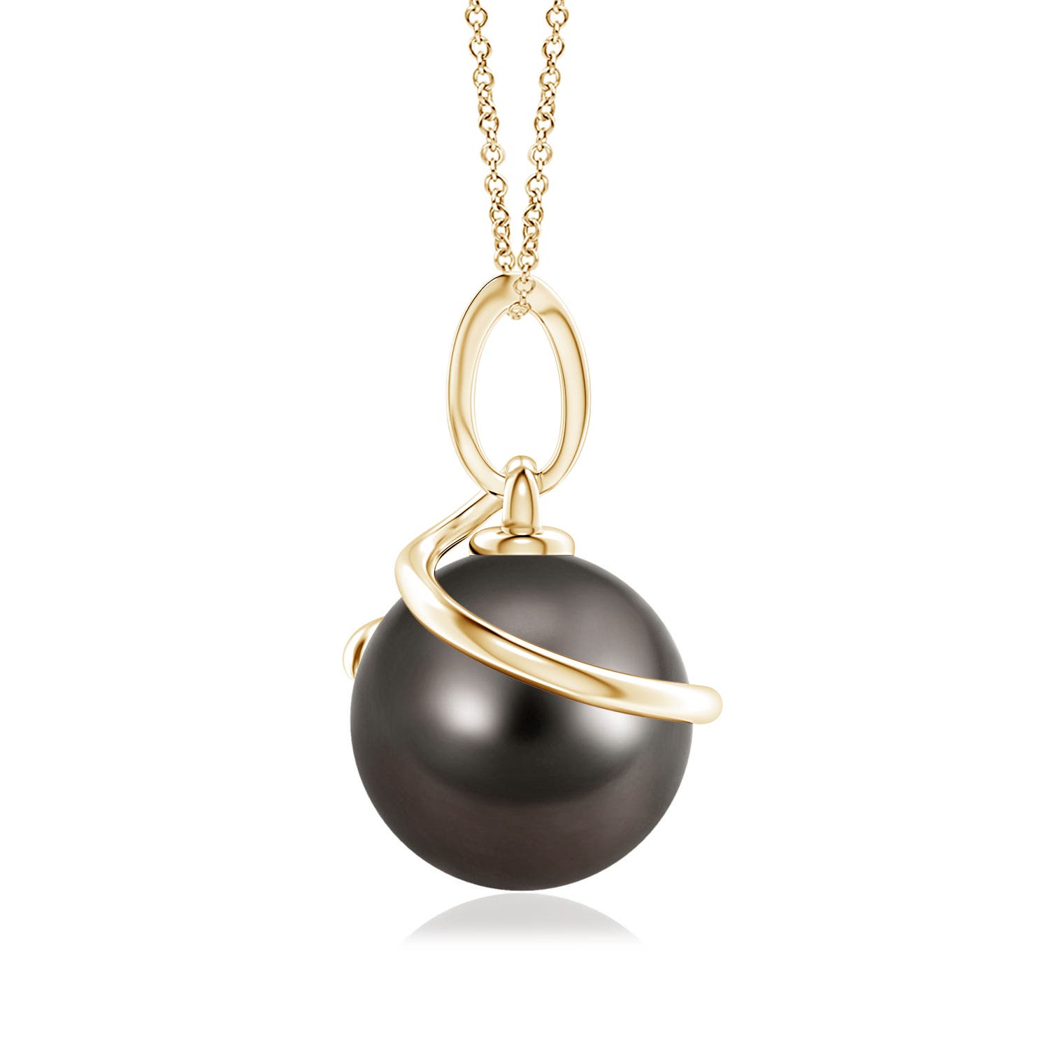 9mm AAA Tahitian Pearl Spiral Pendant with Diamonds in Yellow Gold - side 4