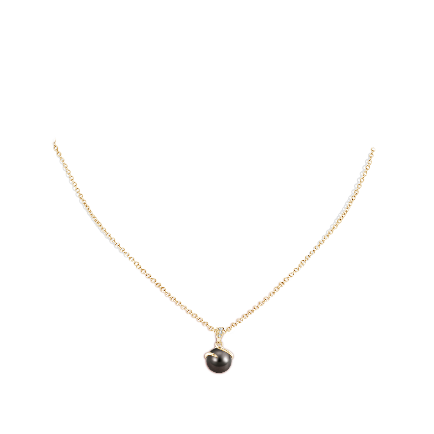 9mm AAA Tahitian Pearl Spiral Pendant with Diamonds in Yellow Gold - body_neck