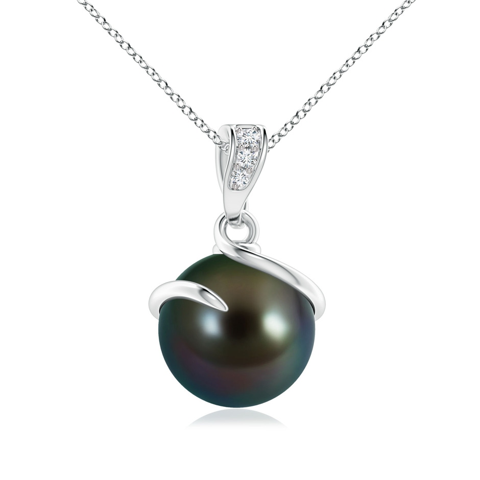 9mm AAAA Tahitian Pearl Spiral Pendant with Diamonds in S999 Silver 
