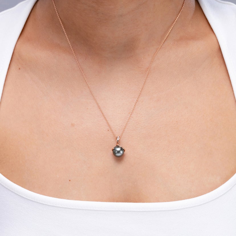 Collana Ciondolo Perla Barocco Nero Tahitiano 11mm/12mm Donna Argento