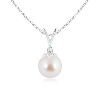 8mm AAA Japanese Akoya Pearl V-Bale Pendant with Diamond in 10K White Gold
