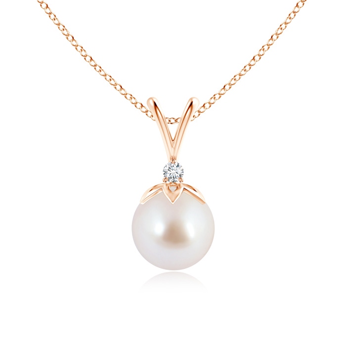 8mm AAA Japanese Akoya Pearl V-Bale Pendant with Diamond in Rose Gold 