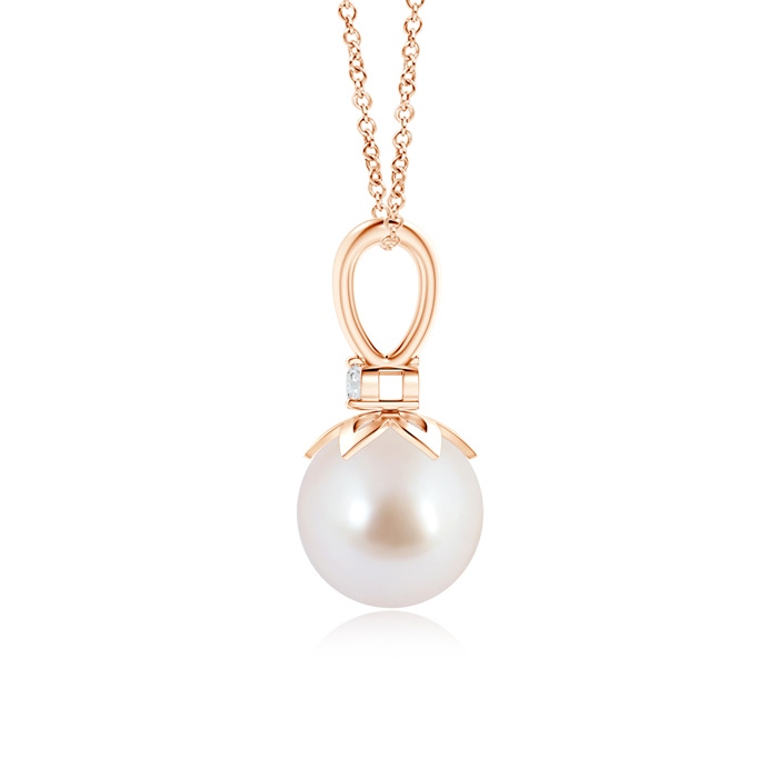 8mm AAA Japanese Akoya Pearl V-Bale Pendant with Diamond in Rose Gold product image