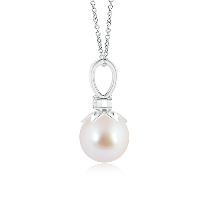8mm AAA Japanese Akoya Pearl V-Bale Pendant with Diamond in White Gold product image