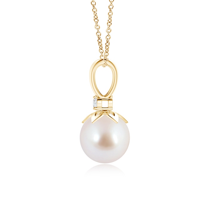 8mm AAA Japanese Akoya Pearl V-Bale Pendant with Diamond in Yellow Gold product image