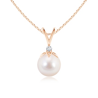 8mm AAAA Japanese Akoya Pearl V-Bale Pendant with Diamond in 9K Rose Gold