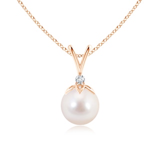 8mm AAAA Japanese Akoya Pearl V-Bale Pendant with Diamond in Rose Gold