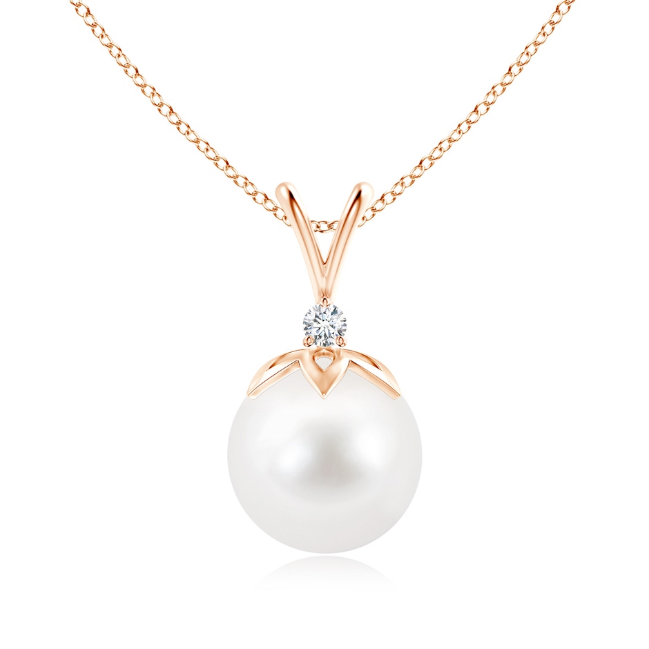 10mm AA Freshwater Pearl V-Bale Pendant with Diamond in Rose Gold 
