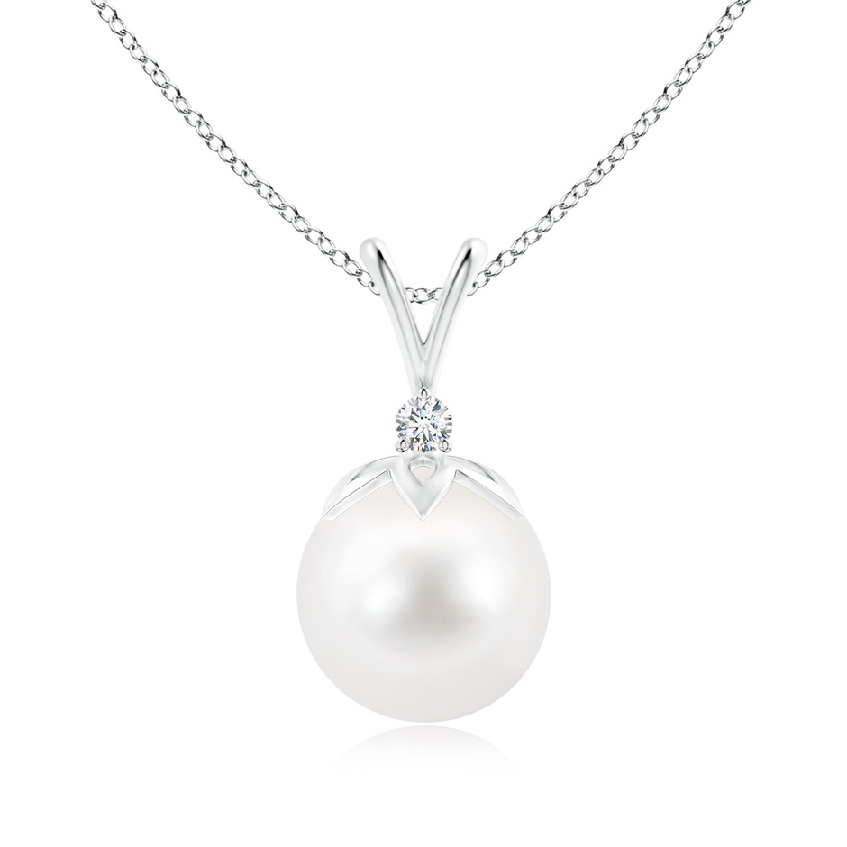 10mm AA Freshwater Pearl V-Bale Pendant with Diamond in S999 Silver 