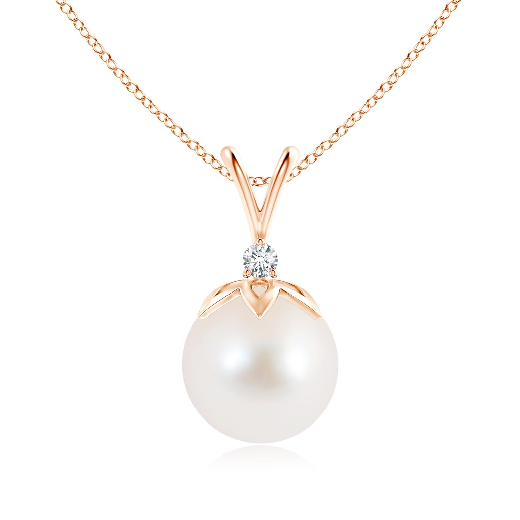 10mm AAA Freshwater Pearl V-Bale Pendant with Diamond in Rose Gold