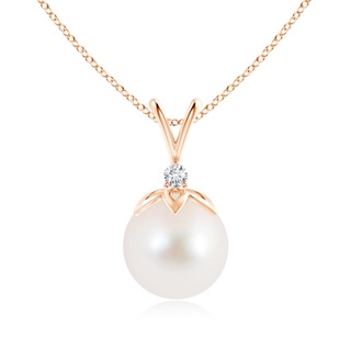 10mm AAA Freshwater Pearl V-Bale Pendant with Diamond in Rose Gold