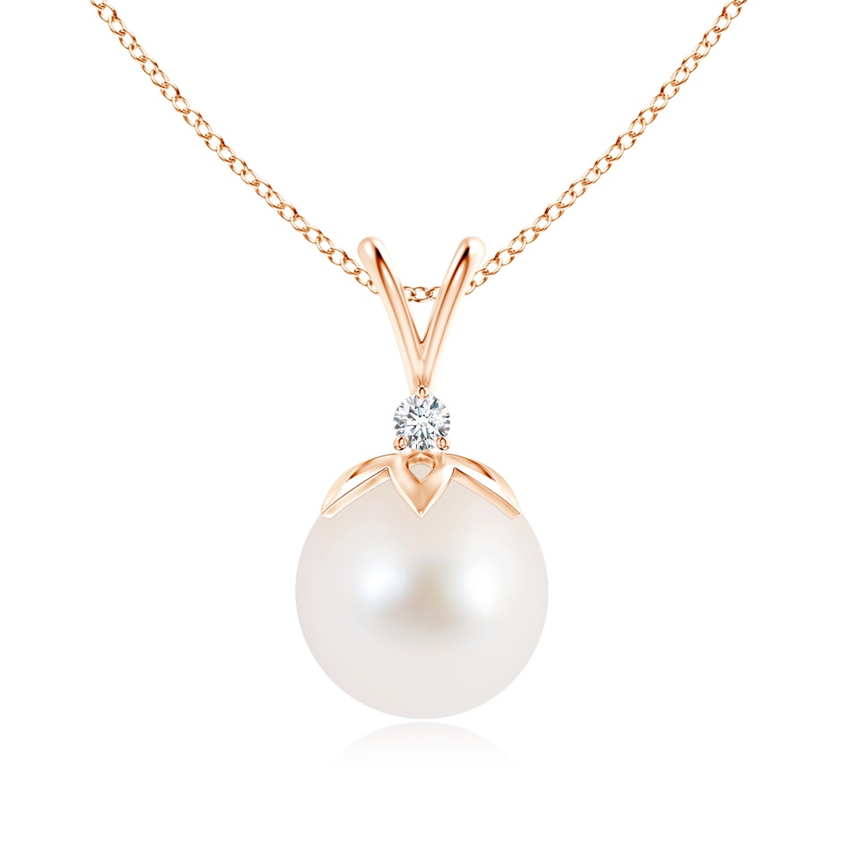 10mm AAA Freshwater Pearl V-Bale Pendant with Diamond in Rose Gold 