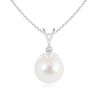 10mm AAA Freshwater Pearl V-Bale Pendant with Diamond in White Gold